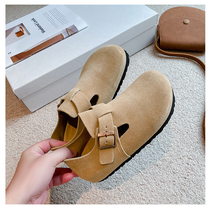 Women's Suede Leather Birkenstock Clogs - Round Toe Adjustable Buckle Strap Slip-On Loafers