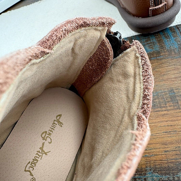 Women's Casual Flat Leather Ankle Shoes – Back Zip Design