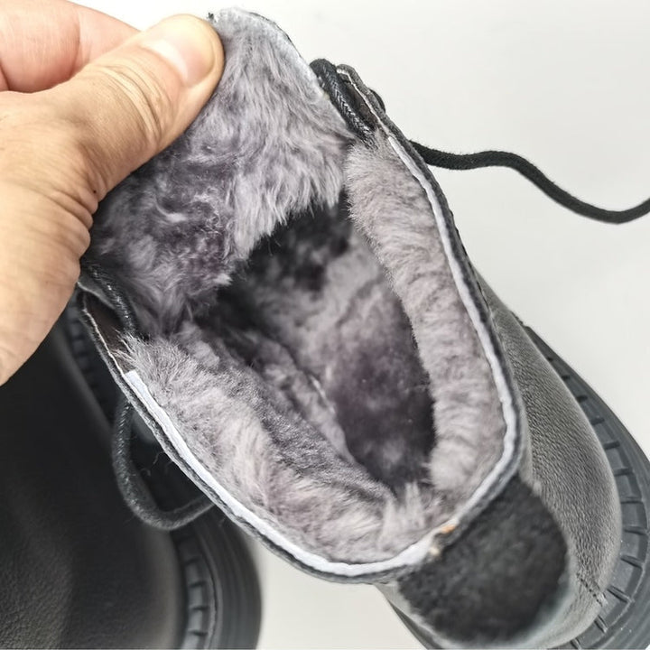 Wide Toe Leather Ankle Boots for Women – Lace-up Handmade Shearling Winter Shoes