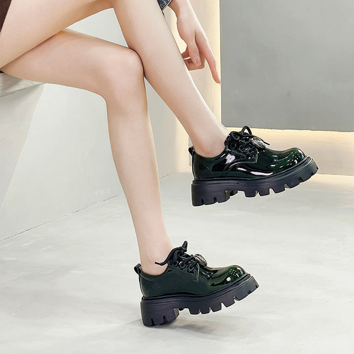 Women's Leather Oxford Shoes - Platform Chunky High Heel Derby  Shoes Lace-up Round Toe Spring Fall Brogues