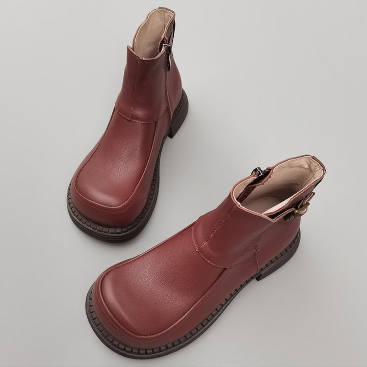 Women's Vintage Wide Toe Derby Boots – Handmade Leather Zipper Short Boots