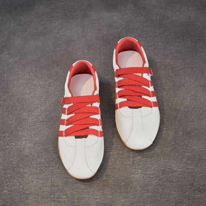 Women's Retro Cowhide Sneakers Vintage Round Toe Strappy Velcro Driving Flats