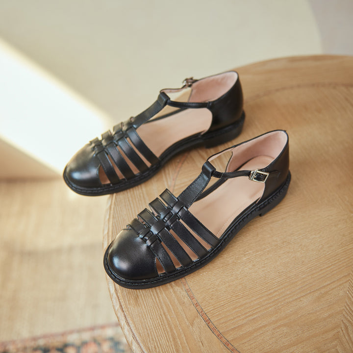 Womens Leather Fisherman Braided Flat Sandals Closed Toe