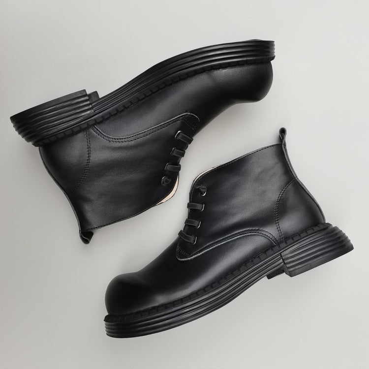 Women's Vintage Wide Toe Leather Derby Ankle Boots – Lace-Up Short Shoes