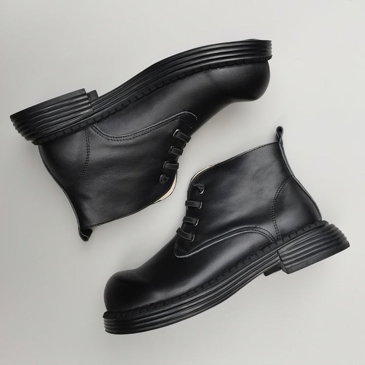 Women's Vintage Wide Toe Leather Derby Ankle Boots – Lace-Up Short Shoes