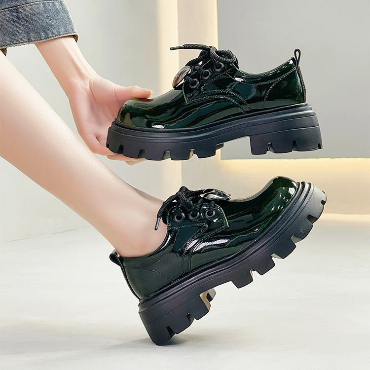 Women's Leather Oxford Shoes - Platform Chunky High Heel Derby  Shoes Lace-up Round Toe Spring Fall Brogues