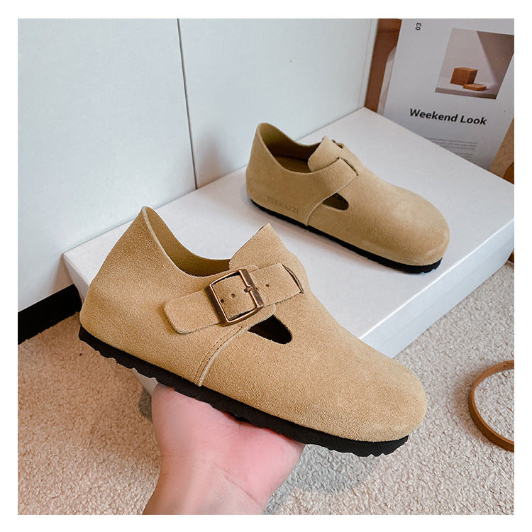 Women's Suede Leather Birkenstock Clogs - Round Toe Adjustable Buckle Strap Slip-On Loafers