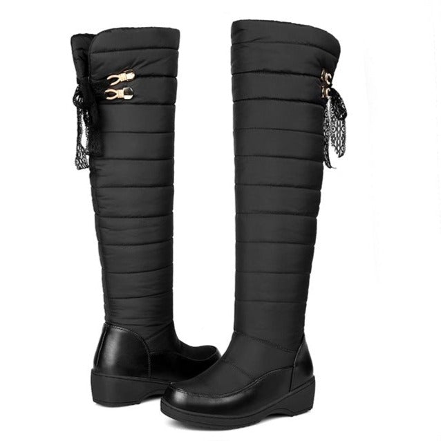 Winter Down Knee High Snow Boots Wedge Heels Shoes for Woman