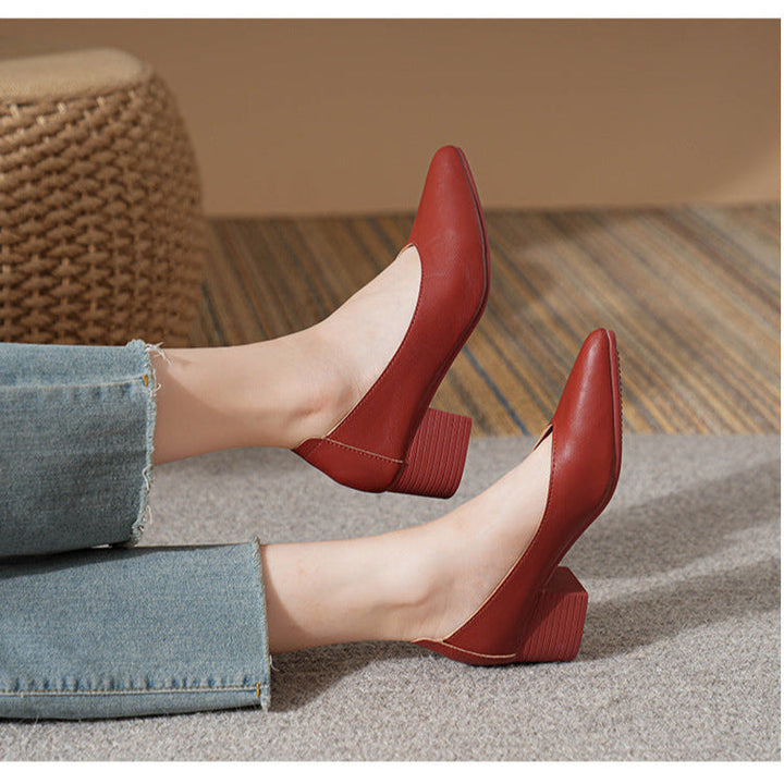 Women's Leather Mid Heel Multicolor Slip On Comfortable Pump