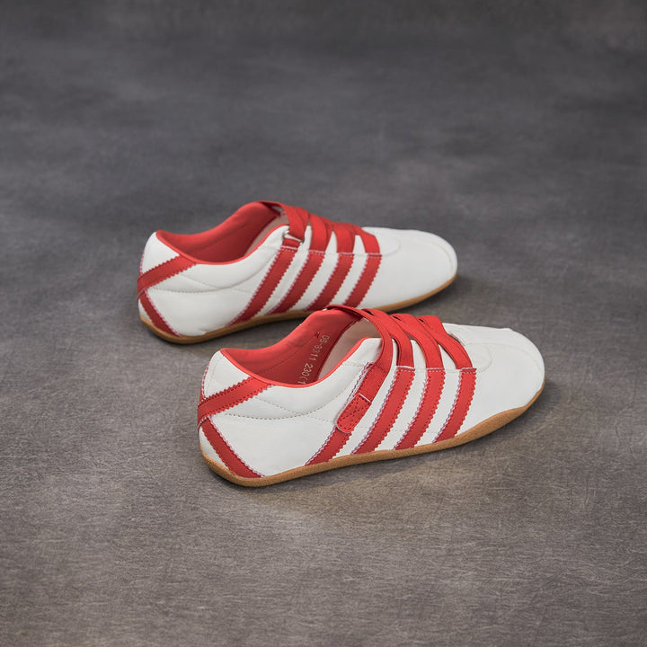 Women's Retro Cowhide Sneakers Vintage Round Toe Strappy Velcro Driving Flats