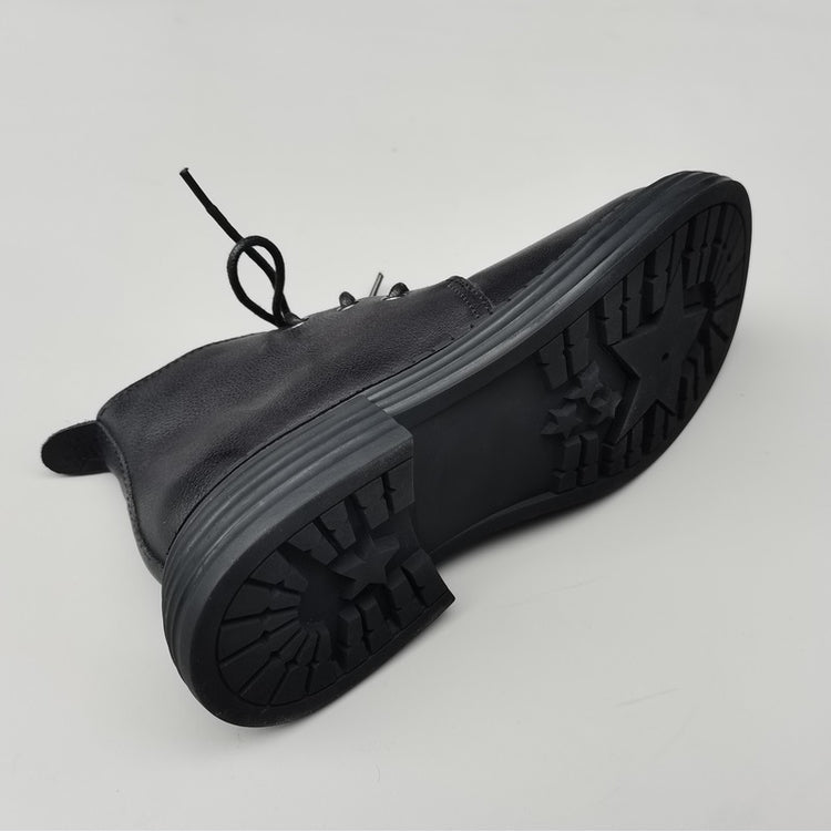 Wide Toe Leather Ankle Boots for Women – Lace-up Handmade Shearling Winter Shoes