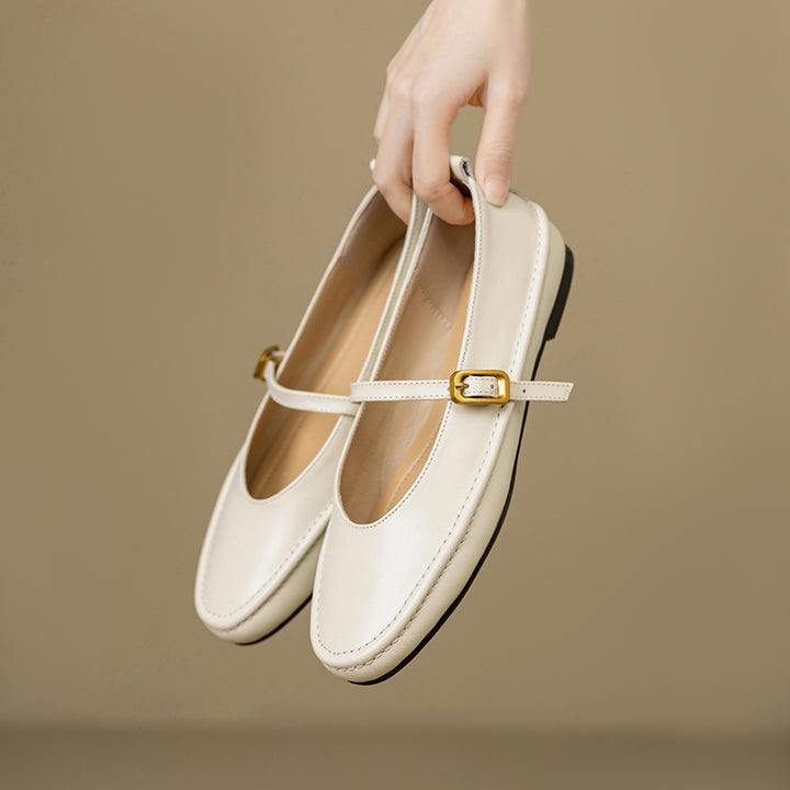 Women's Handmade Leather Round Toe Mary Janes Flats