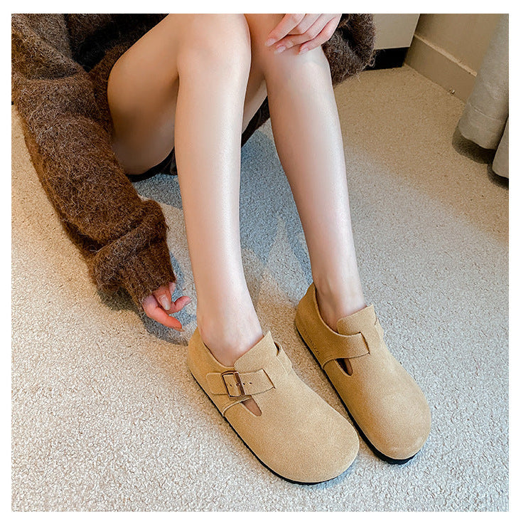 Women's Suede Leather Birkenstock Clogs - Round Toe Adjustable Buckle Strap Slip-On Loafers