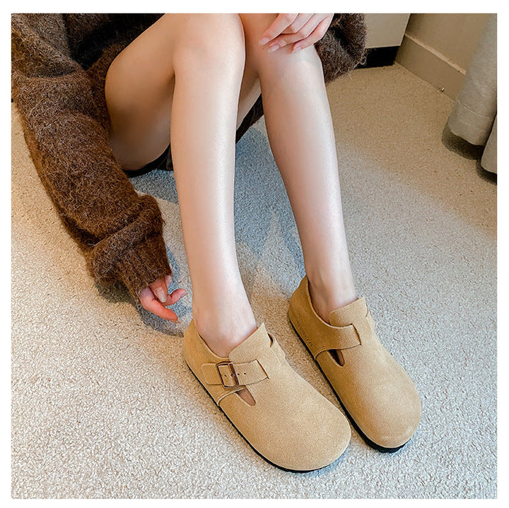 Women's Suede Leather Birkenstock Clogs - Round Toe Adjustable Buckle Strap Slip-On Loafers