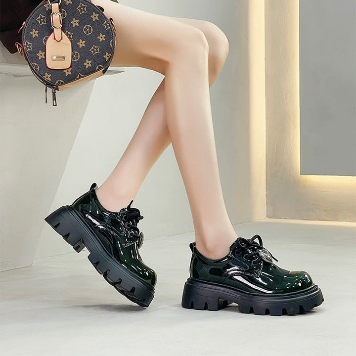 Women's Leather Oxford Shoes - Platform Chunky High Heel Derby  Shoes Lace-up Round Toe Spring Fall Brogues
