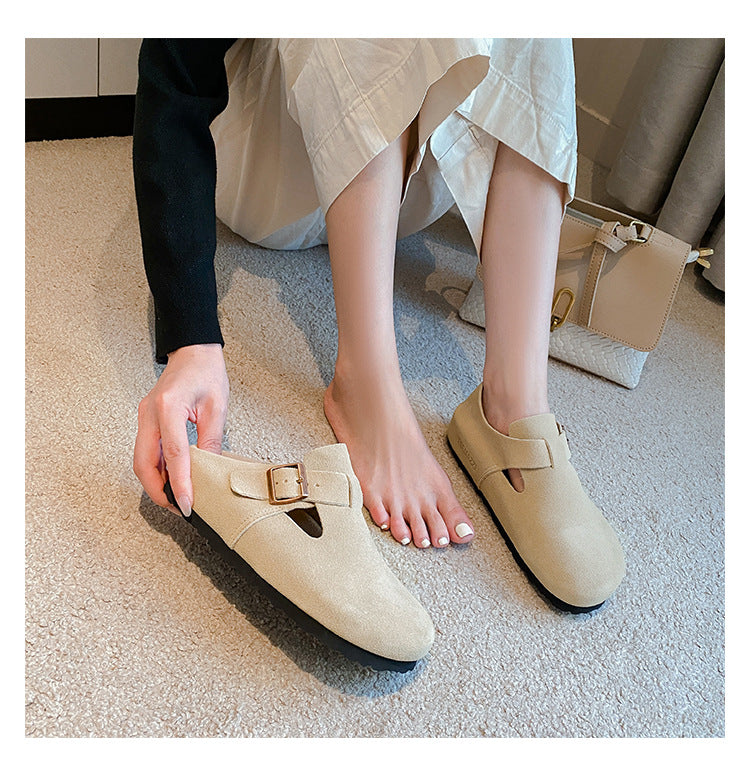 Women's Suede Leather Birkenstock Clogs - Round Toe Adjustable Buckle Strap Slip-On Loafers