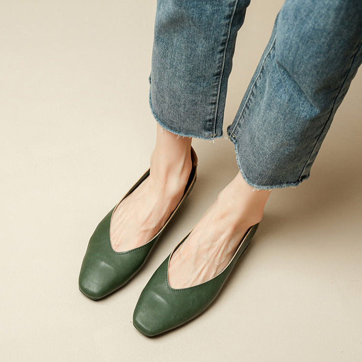 Soft Leather Slip-On Glove Shoes – Women's Multicolor Low Heel Comfortable Flats