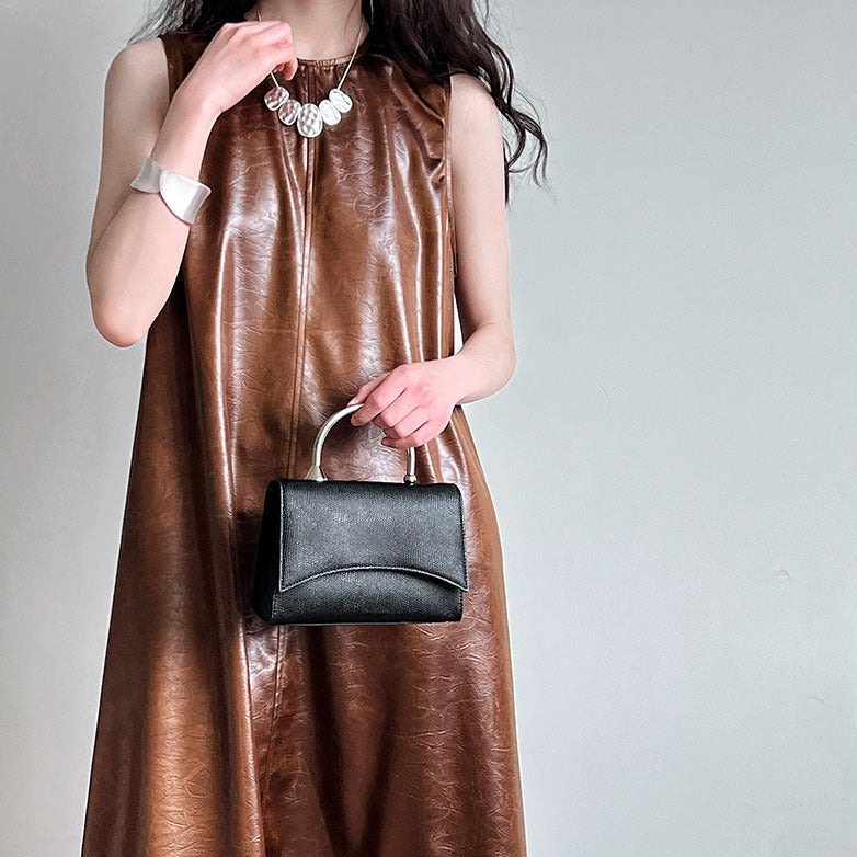 Womens Drape A-line Sleeveless PU Long Dress