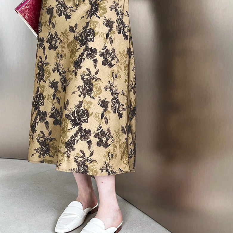 Vintage Floral Square Neck Drawstring Tie Dress
