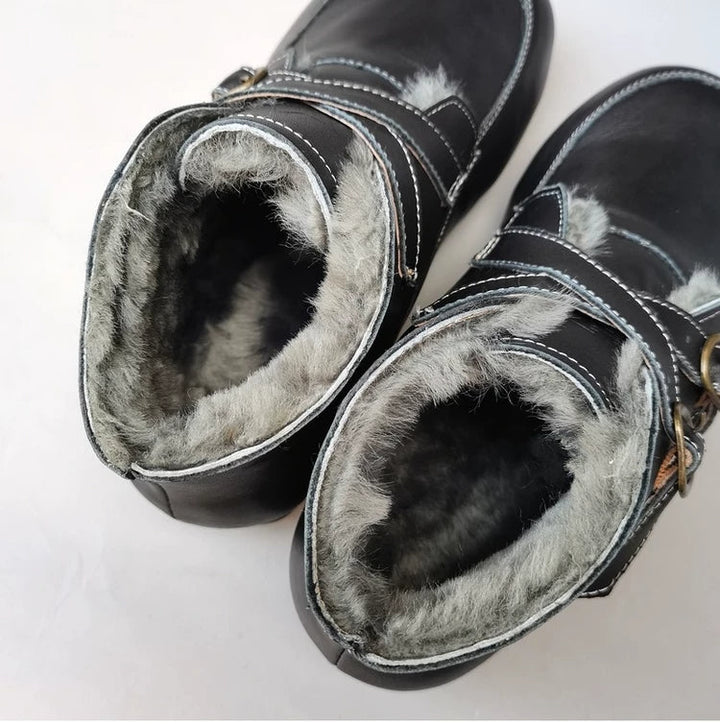 Women's Genuine Leather Shearling Boots – Warm Winter Snow Boots with Wide Toe Box for Wide Feet