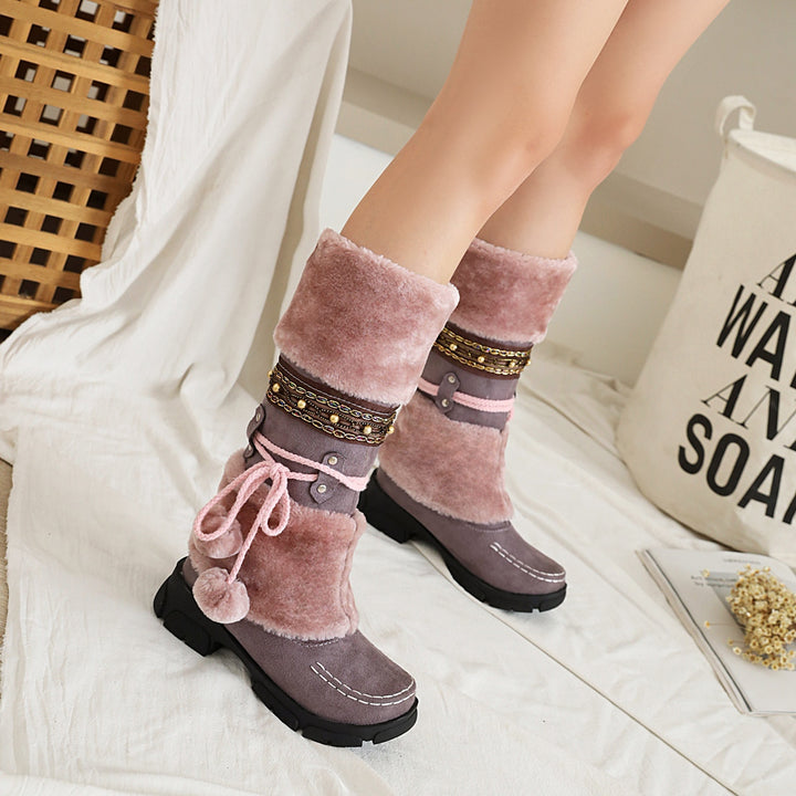 Women's Daily Outdoor Vintage Snow Boots with Chunky Heel
