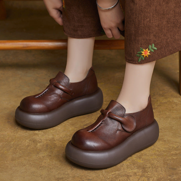 Women's Lightweight Leather Platform Slip-On Loafers – Comfortable Thick Sole