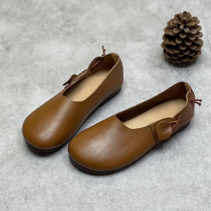 Women's Leather Ballet Flats - Vintage Bowknot Loafers, Slip-on Round Toe Comfort Shoes