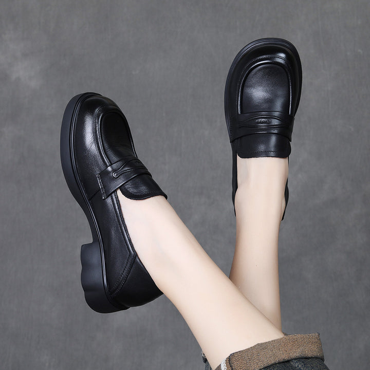 Women's Penny Loafers Leather Slip On Platform Dress Shoes Low Heel
