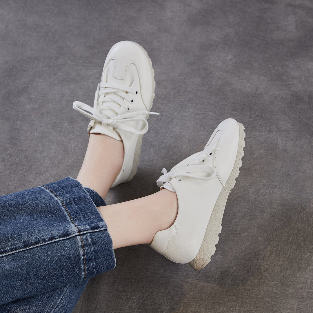 Women's Minimalist Architectural White Trainers - Premium All-Leather Walking Shoes