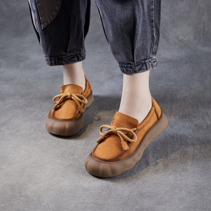 Comfortable Women's Soft Leather Round-Toe Lace-Up Walking Shoes