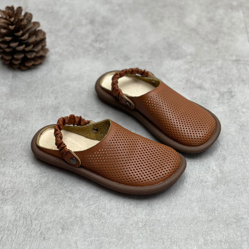 Women's Flat Leather Sandals – Closed-Toe Breathable Summer Style