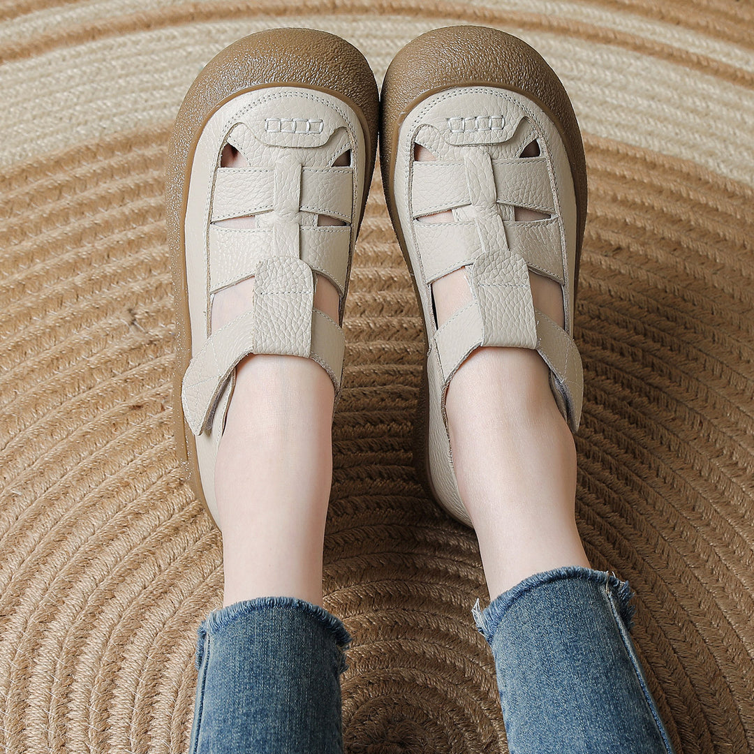 Women's Sandals Platform Velcro Hollow-Out Walking Shoes Fisherman Flats Barefoot-Friendly Summer Shoes