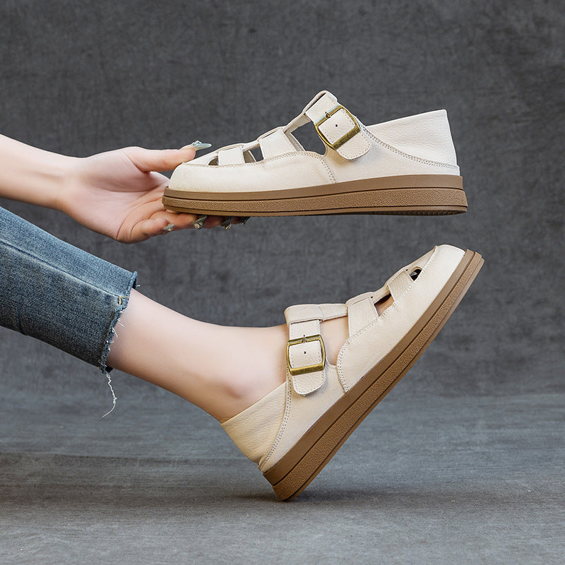 Leather Fisherman Sandals - Women's Retro Round Toe Platform Summer Flats