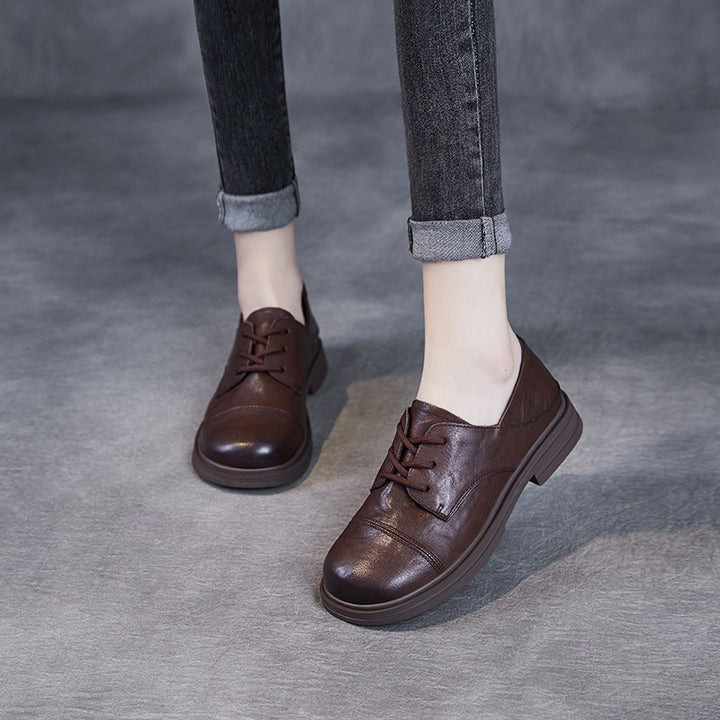 Women's Comfortable Vintage Leather Lace-Up Round-Toe Everyday Shoes