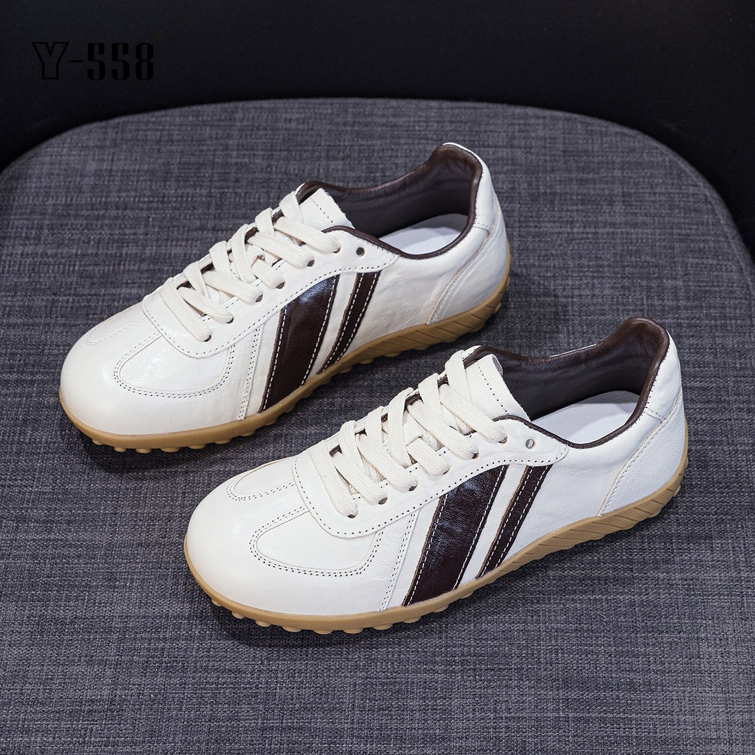 Women's Genuine Leather German Army Trainers Retro Low Top Walking Sneakers