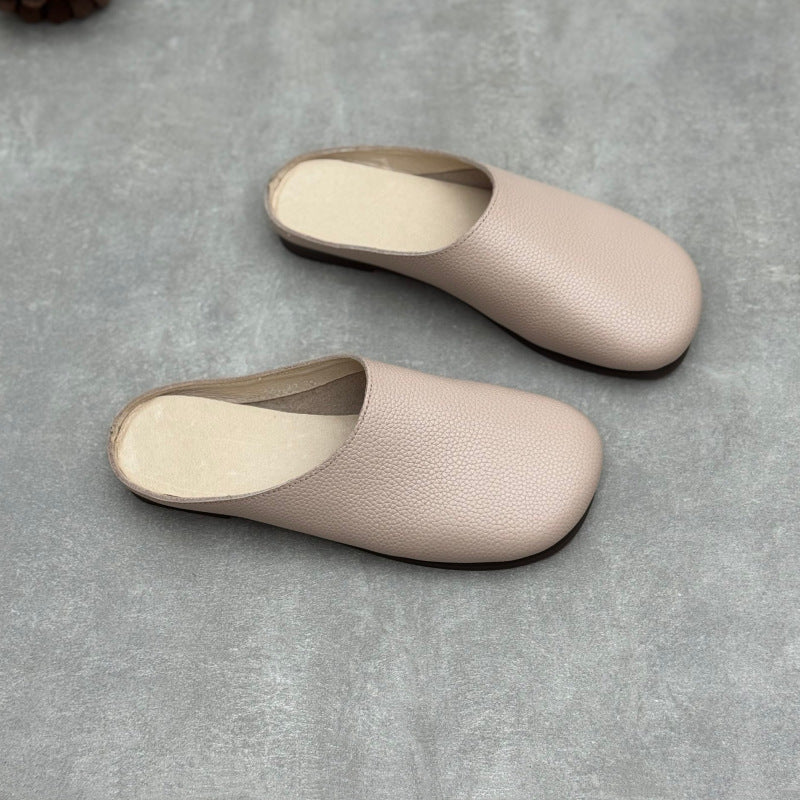 Women's Minimalist Leather Mules Vintage Round Toe Slip-on Clogs Barefoot-Friendly