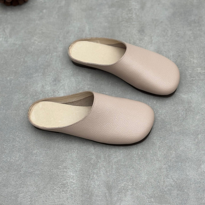 Women's Minimalist Leather Mules Vintage Round Toe Slip-on Clogs Barefoot-Friendly