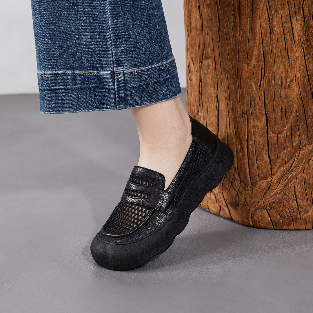 Women's Breathable Mesh & Leather Loafers - Summer Slip-Ons