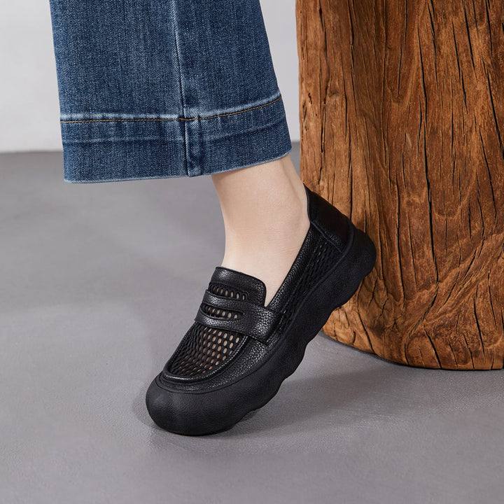 Women's Breathable Mesh & Leather Loafers - Summer Slip-Ons