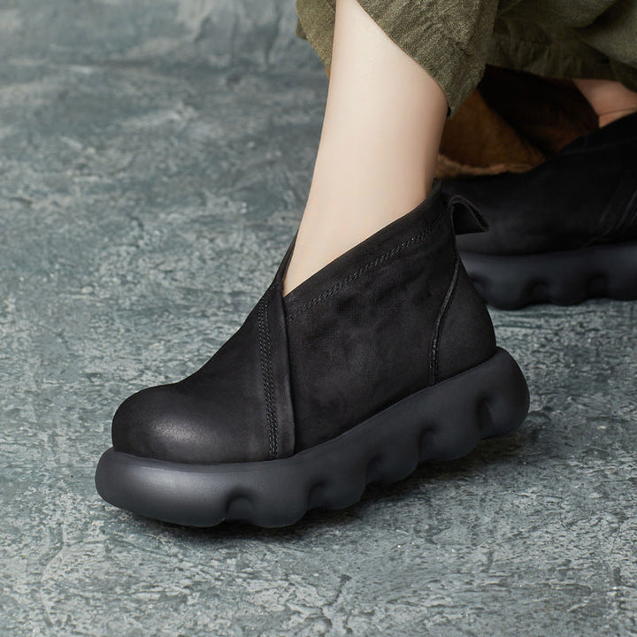 Women's Genuine Leather Platform Ankle Boots – Lightweight Chunky Sole Boots