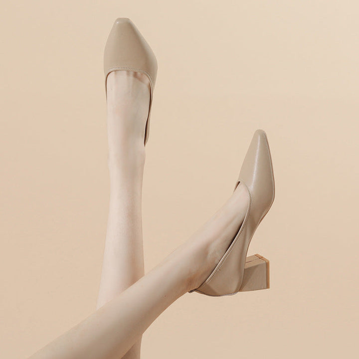 Women's Leather Pointed Toe Minimalist Mid Heel Pump