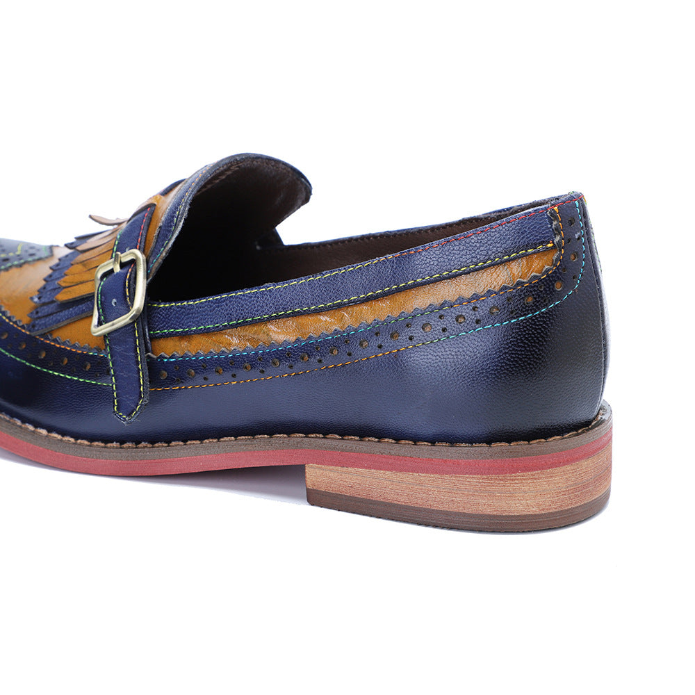 Women's Handmade Vintage Leather Kiltie Fringe Loafers Brogue Slip On Flat Shoes