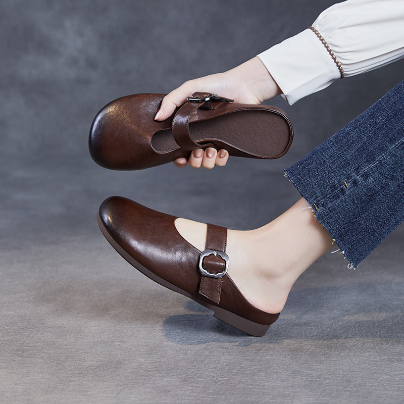 Women's Leather Mary Jane Mules – Round Toe & Comfort Fit