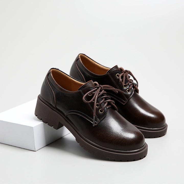 Women's Leather Classic Shoe Vintage Lace Up Oxford Low Block Heel