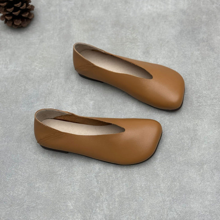 Women’s Handmade Leather Square Toe Flats – Vintage Slip-On Casual Shoes