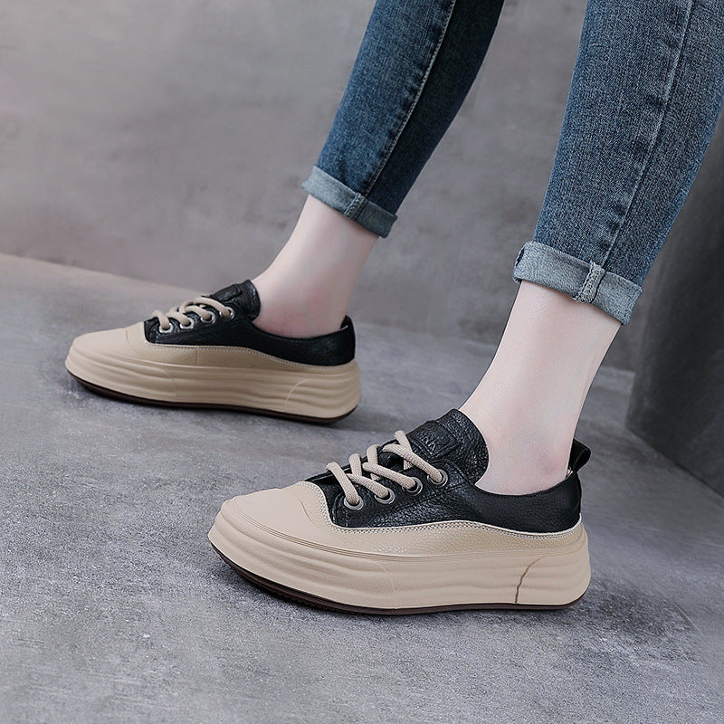 Women's Leather Lace-up Casual Sneakers