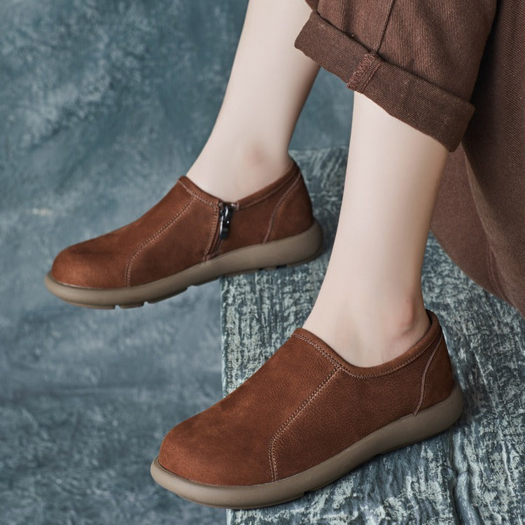 Women's Handmade Vintage Minimalist Comfort Slip-On Zipper Flats