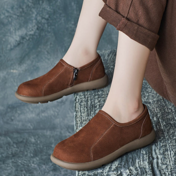 Women's Handmade Vintage Minimalist Comfort Slip-On Zipper Flats