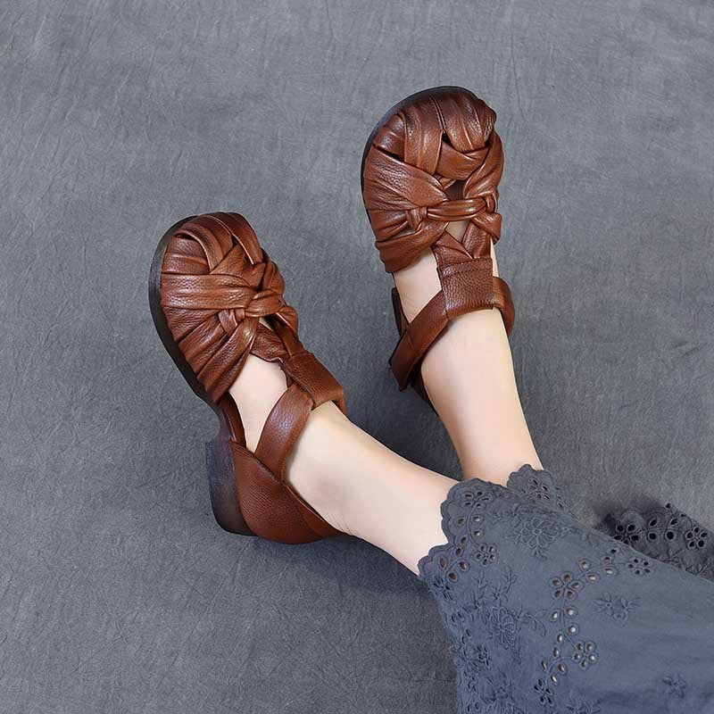 Women's Leather Woven Sandals - Handcrafted Cut-out Fisherman Shoes