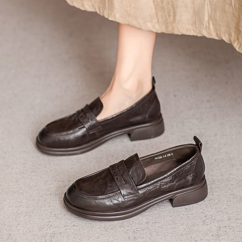 Classic Women's Loafers – Ruched Leather Sole Casual Shoes